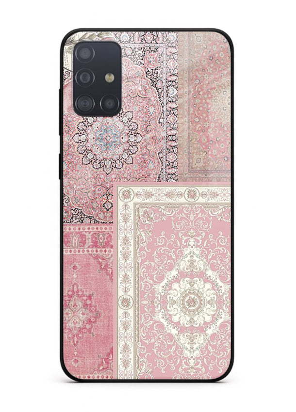 Pink mandala patchwork artwork printed on glossy tempered glass Samsung A71 back cover