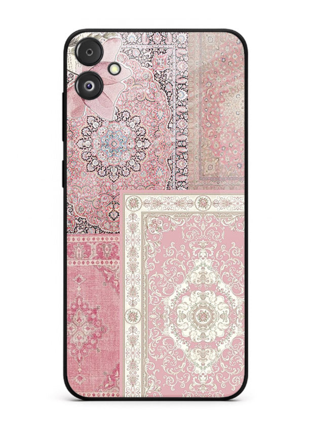 Pink mandala patchwork artwork printed on glossy tempered glass Samsung F14 5G back cover