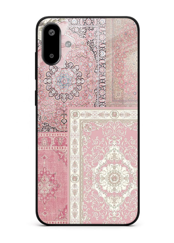 Pink mandala patchwork artwork printed on glossy tempered glass Samsung F06 5G back cover