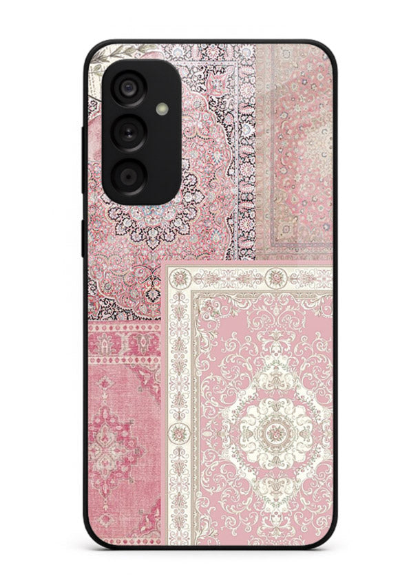Pink mandala patchwork artwork printed on glossy tempered glass Samsung F55 5G back cover