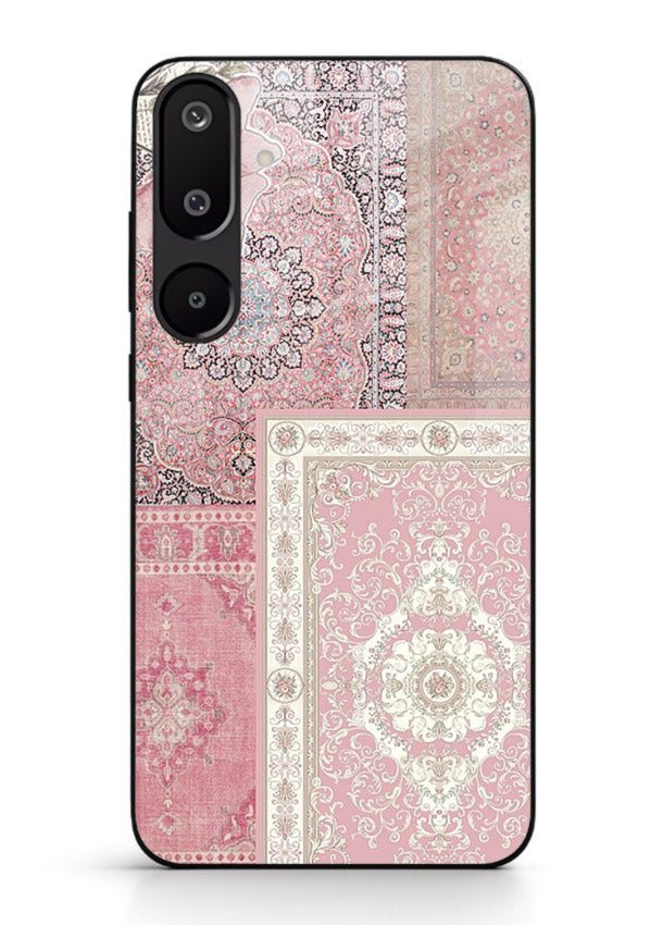 Pink mandala patchwork artwork printed on glossy tempered glass Samsung M16 5G back cover