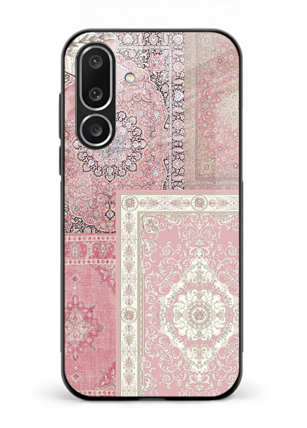 Pink mandala patchwork artwork printed on glossy tempered glass Samsung F56 5G back cover