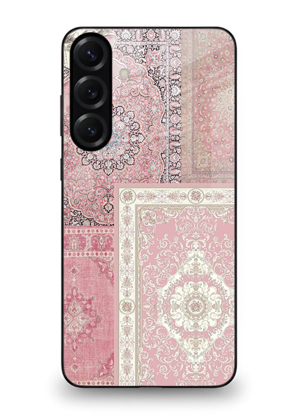 Pink mandala patchwork artwork printed on glossy tempered glass Samsung A35 5G back cover