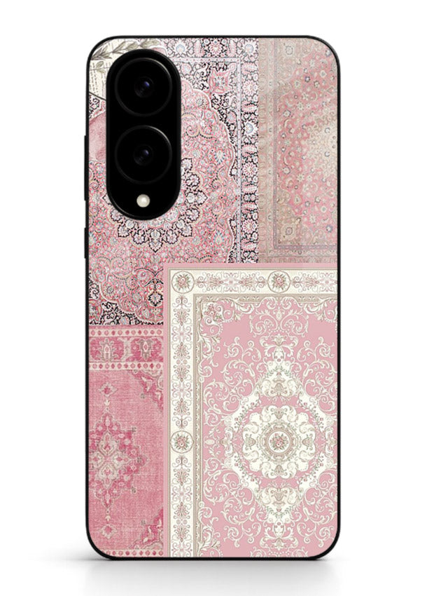 Pink mandala patchwork artwork printed on glossy tempered glass Samsung S25 Edge back cover