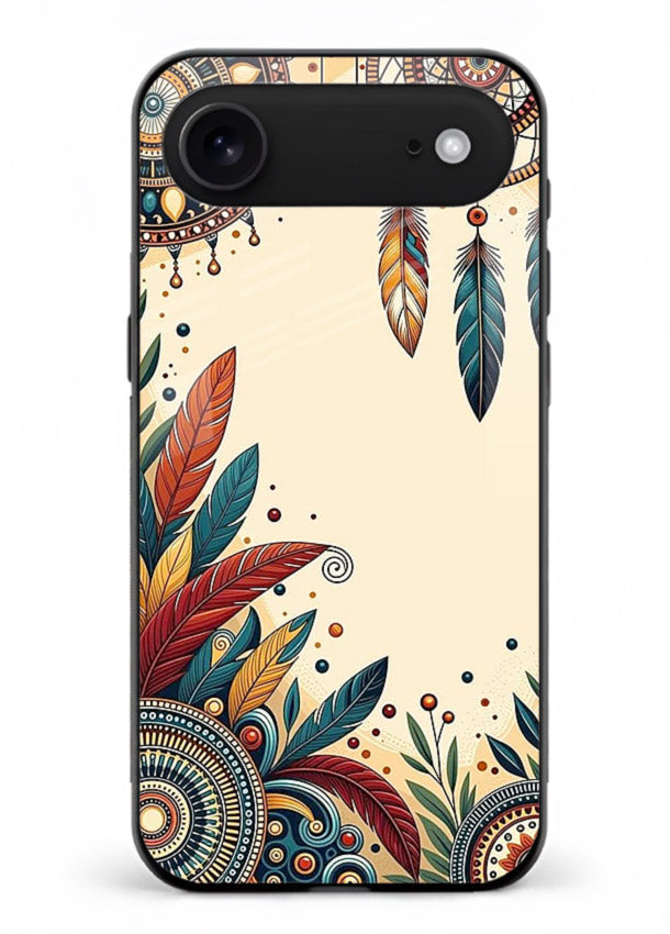 Boho dreamcatcher floral artwork on iphone 18 air glass back cover with airy botanical details.