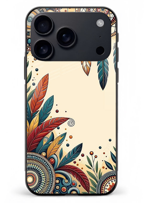 Boho dreamcatcher floral artwork on iphone 18 pro max glass back cover with airy botanical details.