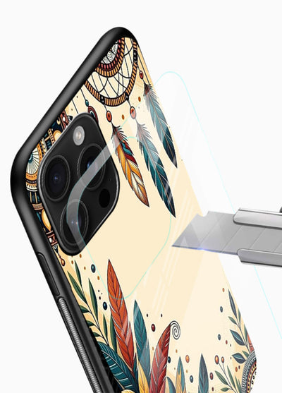 Boho dreamcatcher floral artwork on glossy vibrant premium glass back cover with airy botanical details. - Angle Blade