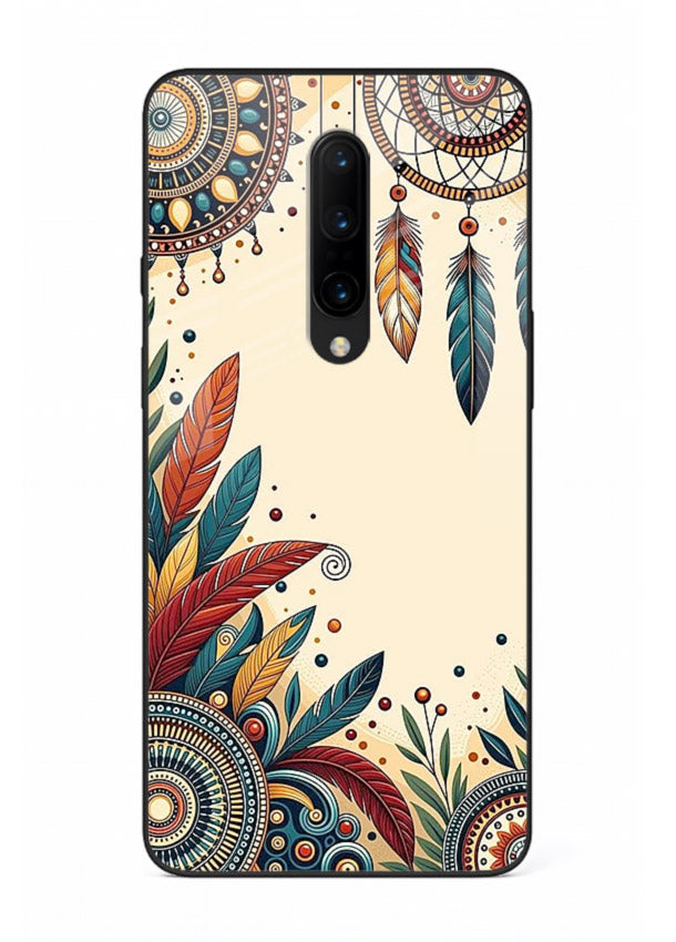 Boho dreamcatcher floral artwork on OnePlus 7 Pro glass back cover with airy botanical details.