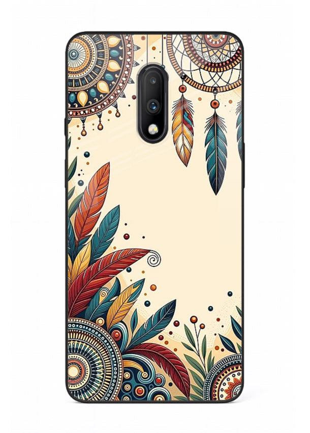 Boho dreamcatcher floral artwork on OnePlus 7 glass back cover with airy botanical details.