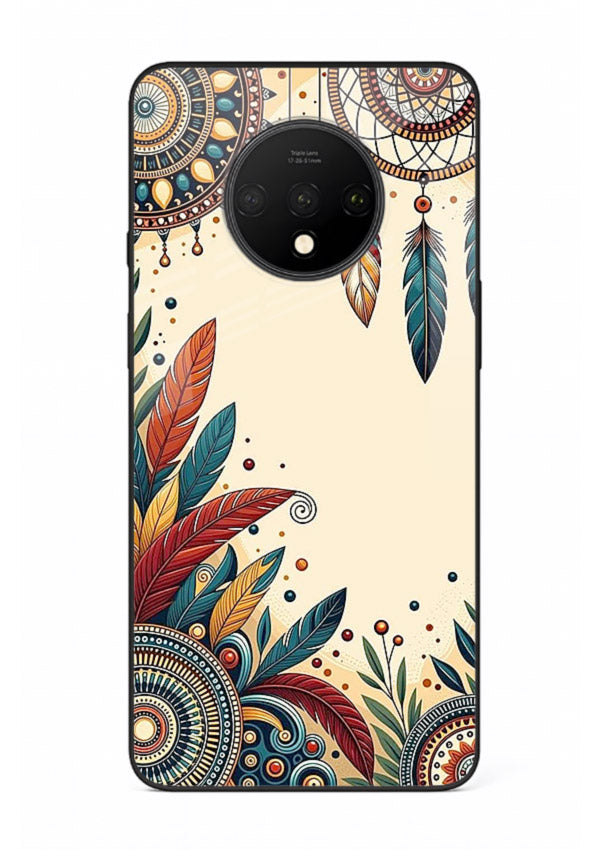 Boho dreamcatcher floral artwork on OnePlus 7T glass back cover with airy botanical details.