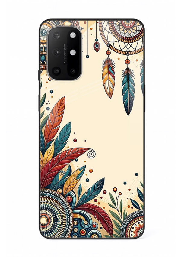 Boho dreamcatcher floral artwork on OnePlus 8T glass back cover with airy botanical details.