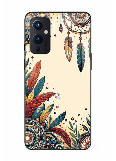 Boho dreamcatcher floral artwork on OnePlus 9 Pro glass back cover with airy botanical details.