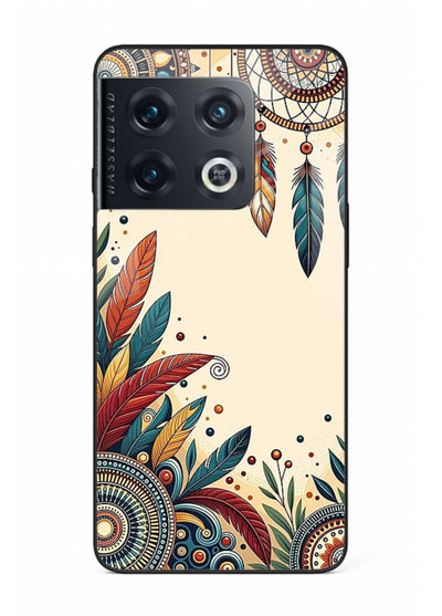 Boho dreamcatcher floral artwork on OnePlus 10 Pro glass back cover with airy botanical details.