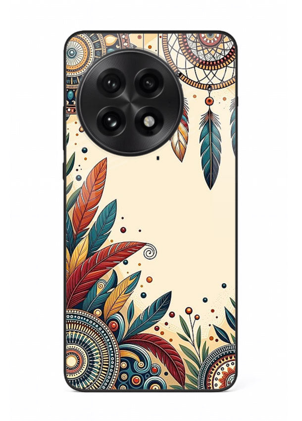 Boho dreamcatcher floral artwork on OnePlus 13 glass back cover with airy botanical details.