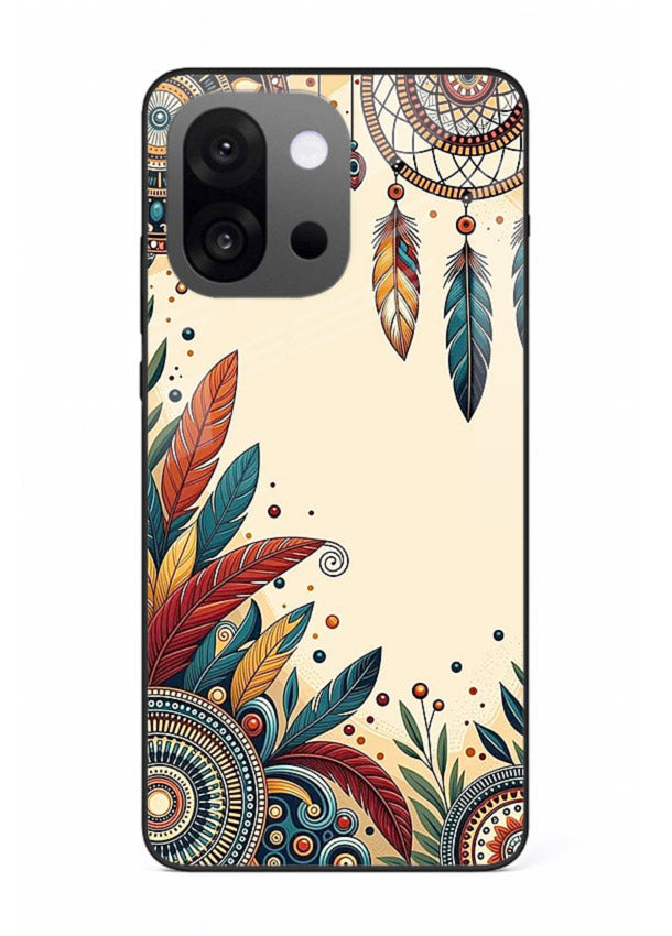 Boho dreamcatcher floral artwork on OnePlus 13s glass back cover with airy botanical details.