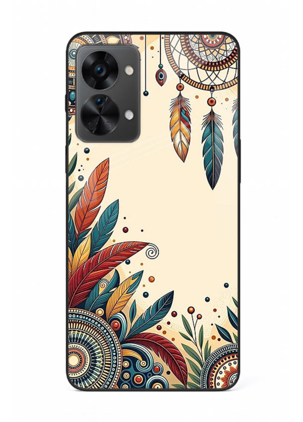 Boho dreamcatcher floral artwork on OnePlus Nord 2T glass back cover with airy botanical details.