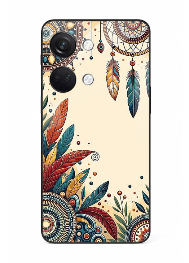 Boho dreamcatcher floral artwork on OnePlus Nord 3 glass back cover with airy botanical details.