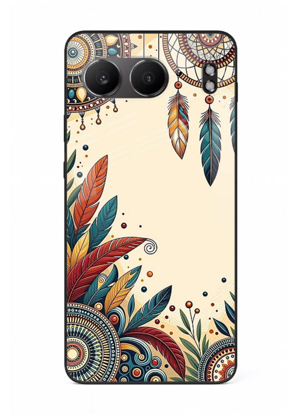 Boho dreamcatcher floral artwork on OnePlus Nord 4 glass back cover with airy botanical details.