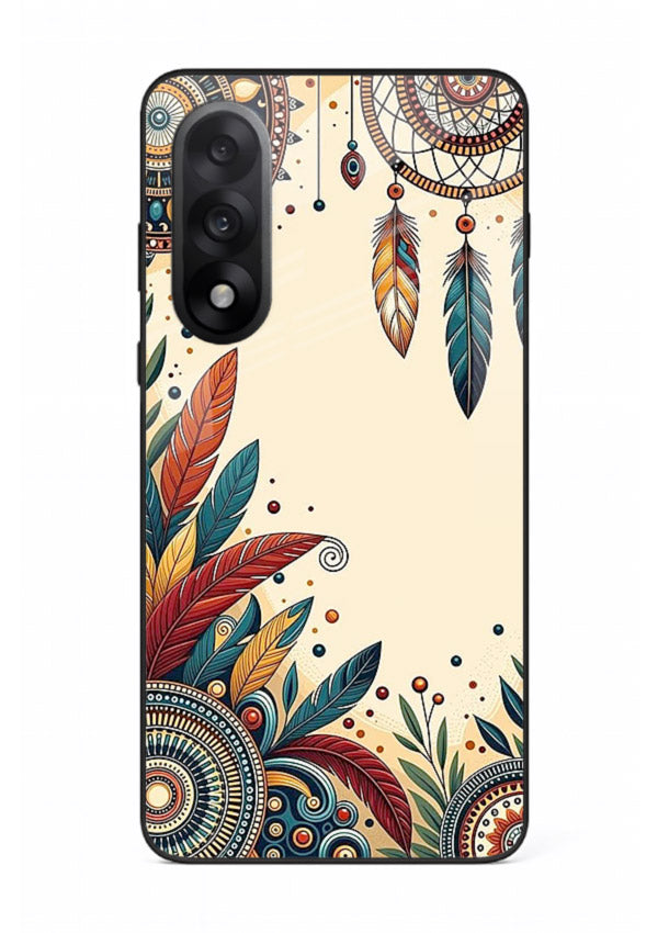 Boho dreamcatcher floral artwork on OnePlus Nord 5 glass back cover with airy botanical details.