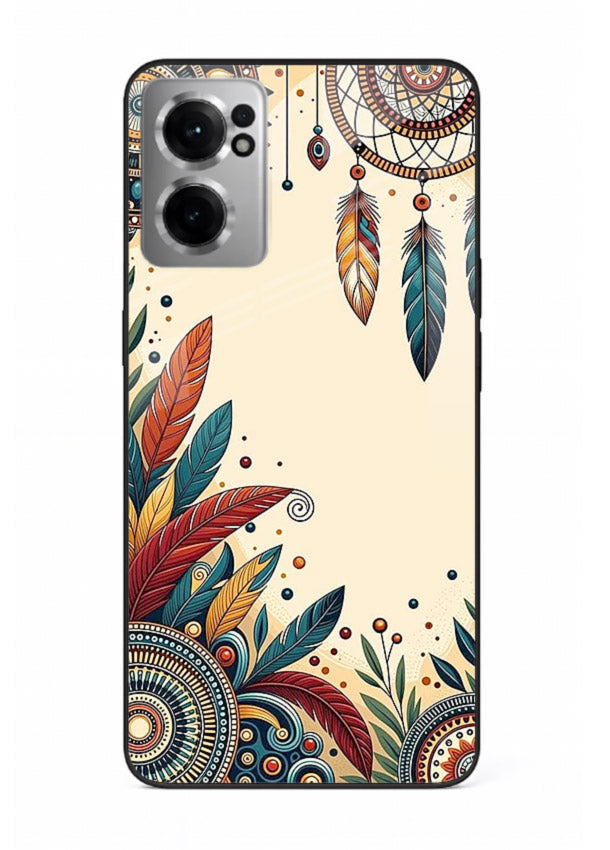 Boho dreamcatcher floral artwork on OnePlus Nord CE2 5G glass back cover with airy botanical details.