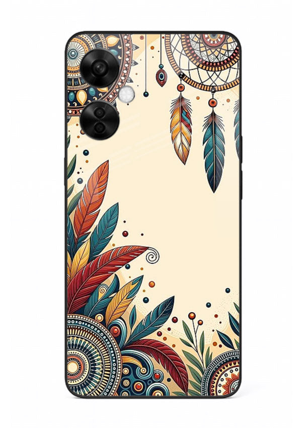 Boho dreamcatcher floral artwork on OnePlus Nord CE3 Lite glass back cover with airy botanical details.