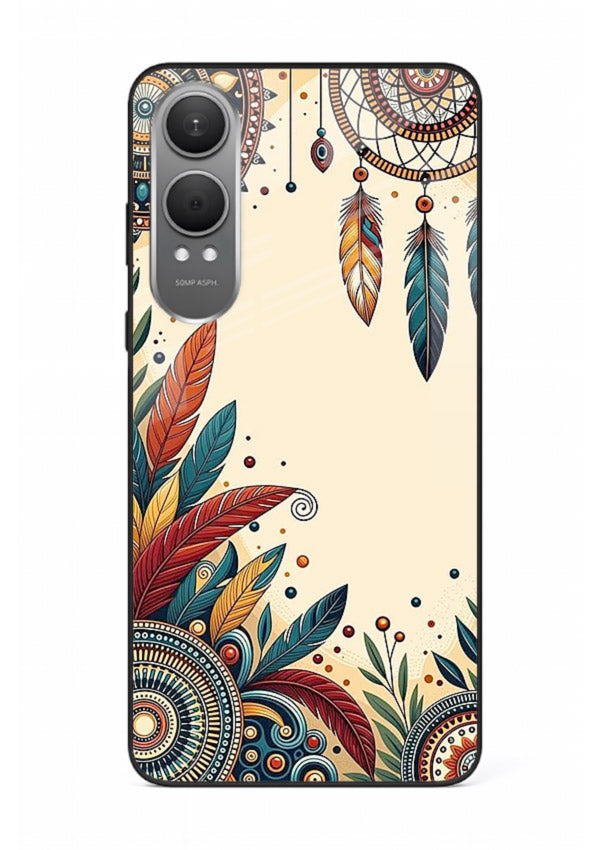 Boho dreamcatcher floral artwork on OnePlus Nord CE4 Lite glass back cover with airy botanical details.