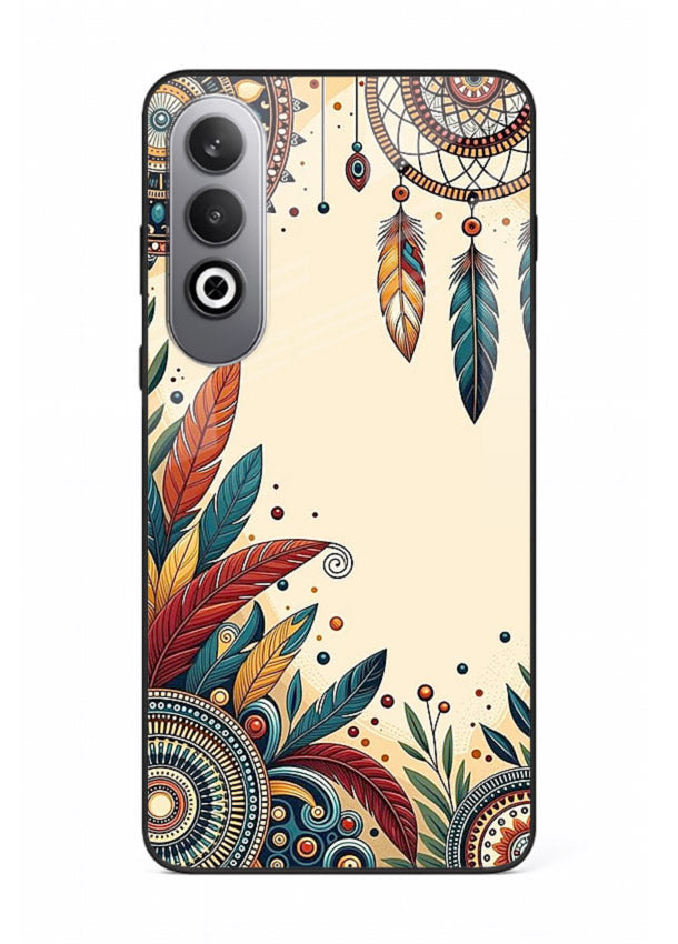 Boho dreamcatcher floral artwork on OnePlus Nord CE4 glass back cover with airy botanical details.