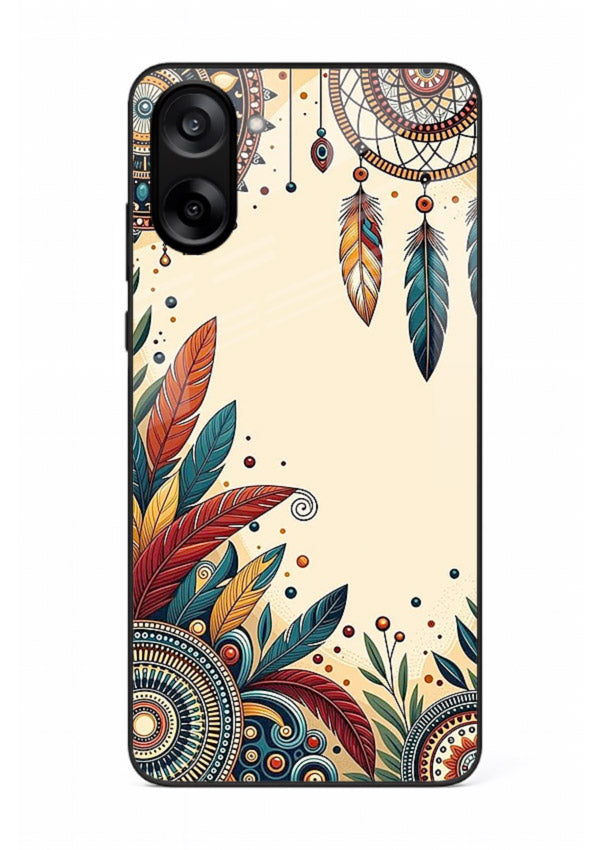 Boho dreamcatcher floral artwork on OnePlus Nord CE5 glass back cover with airy botanical details.