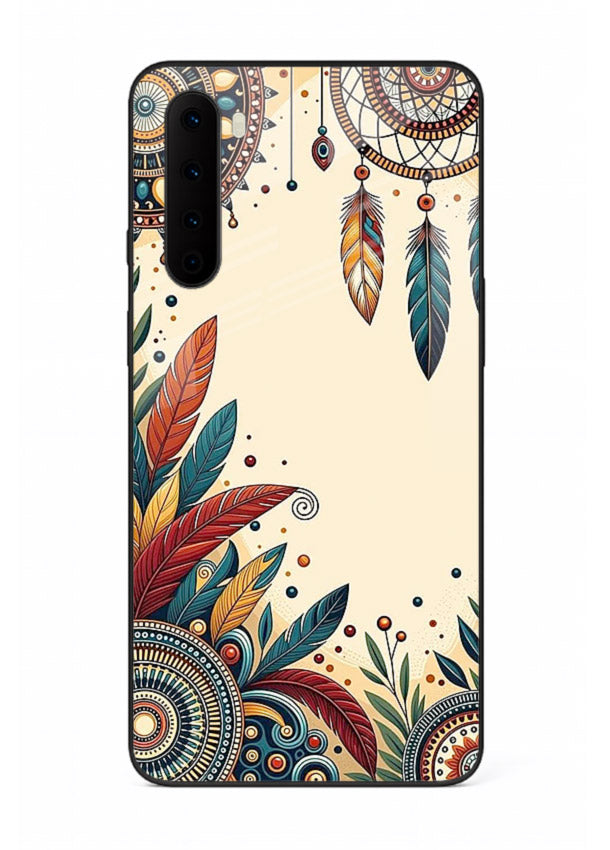 Boho dreamcatcher floral artwork on OnePlus Nord glass back cover with airy botanical details.