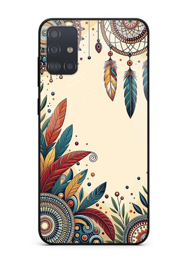 Boho dreamcatcher floral artwork on Samsung A51 glass back cover with airy botanical details.
