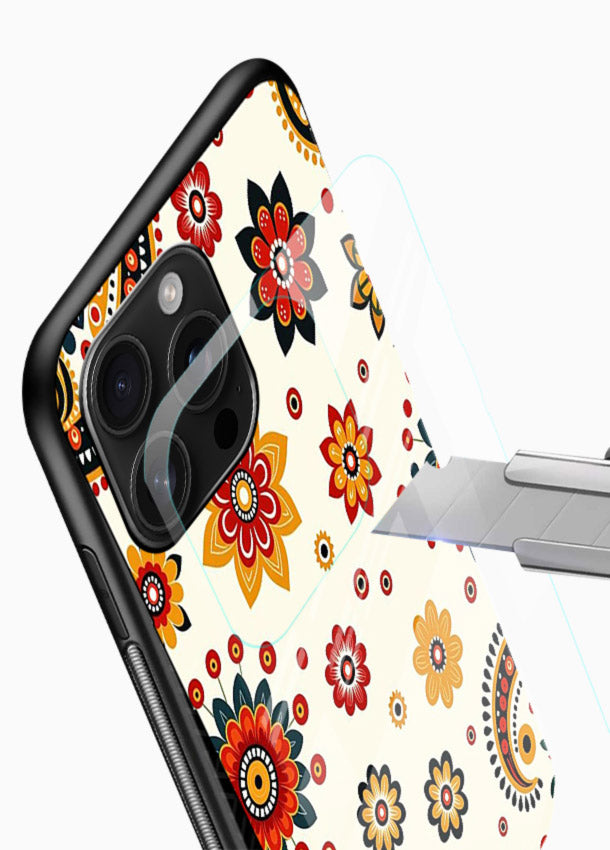 Boho Floral Mandala warm boho patterned glossy vibrant premium glass back cover - Angle Blade