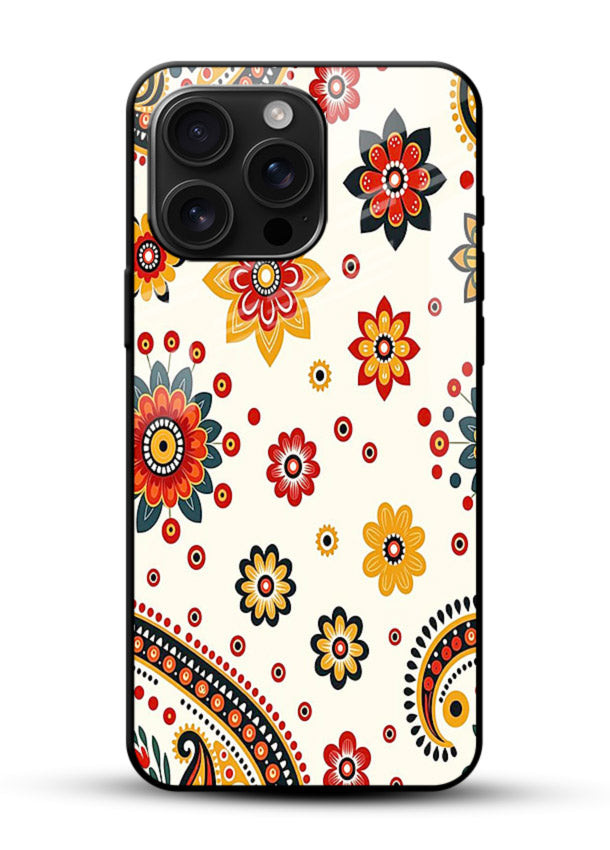 Boho Floral Mandala warm boho patterned glossy vibrant premium glass back cover - Angle Front