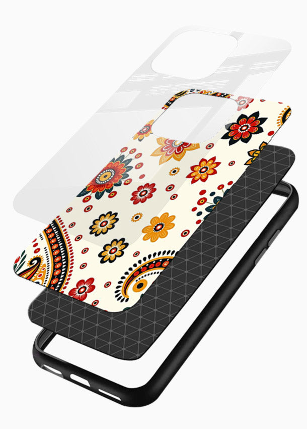 Boho Floral Mandala warm boho patterned glossy vibrant premium glass back cover - Angle Layers
