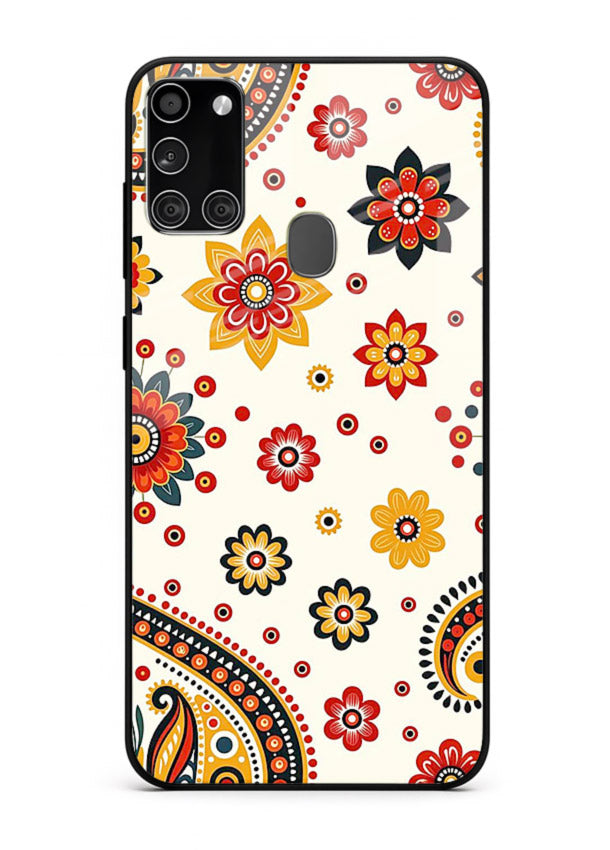 Boho Floral Mandala warm boho patterned Samsung A21s glass back cover