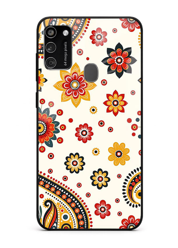 Boho Floral Mandala warm boho patterned Samsung M21 glass back cover