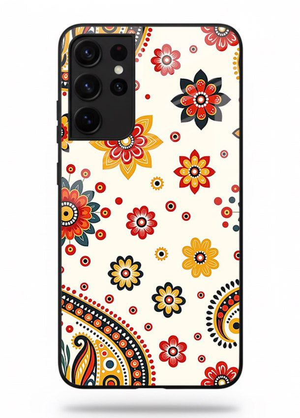 Boho Floral Mandala warm boho patterned Samsung S21 Ultra glass back cover