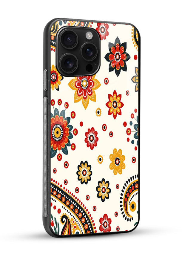 Boho Floral Mandala warm boho patterned glossy vibrant premium glass back cover - Angle Side