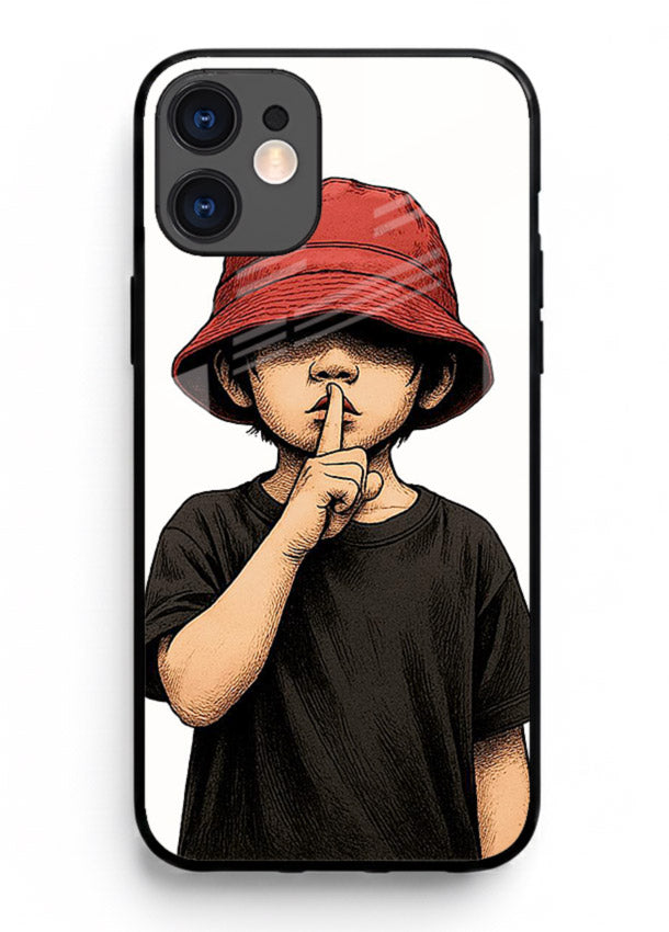 Boy With Bucket Hat aesthetic illustration iphone 12 mini glass back cover