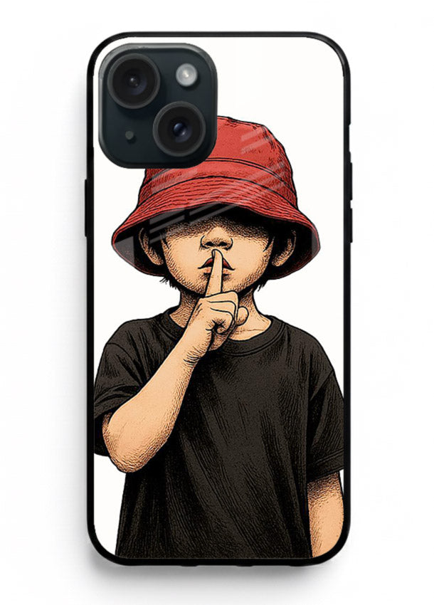 Boy With Bucket Hat aesthetic illustration iphone 15 plus glass back cover