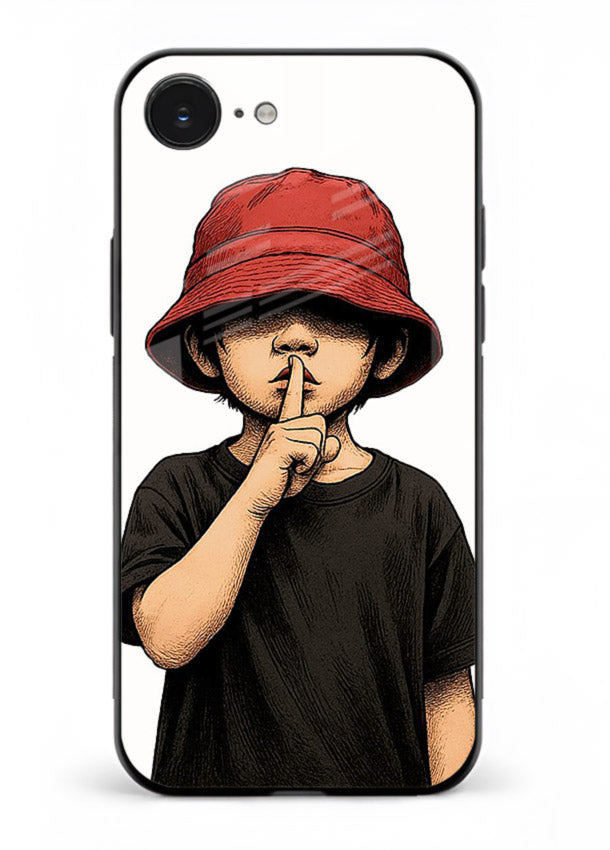 Boy With Bucket Hat aesthetic illustration iphone 16e glass back cover