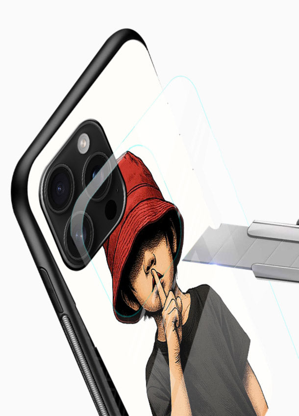 Boy With Bucket Hat aesthetic illustration glossy vibrant premium glass back cover - Angle Blade