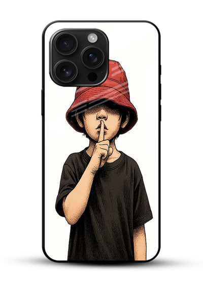 Boy With Bucket Hat aesthetic illustration glossy vibrant premium glass back cover - Angle Front