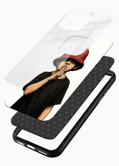 Boy With Bucket Hat aesthetic illustration glossy vibrant premium glass back cover - Angle Layers