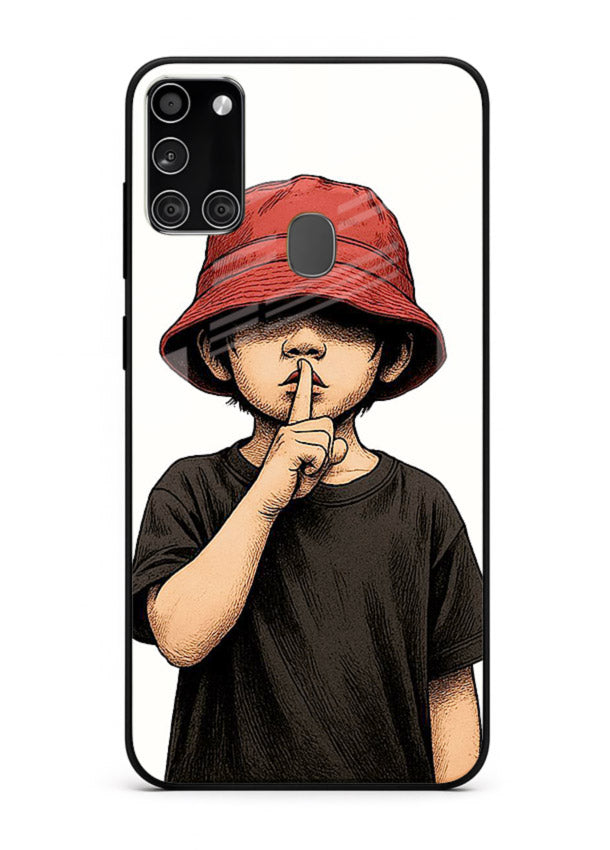 Boy With Bucket Hat aesthetic illustration Samsung A21s glass back cover