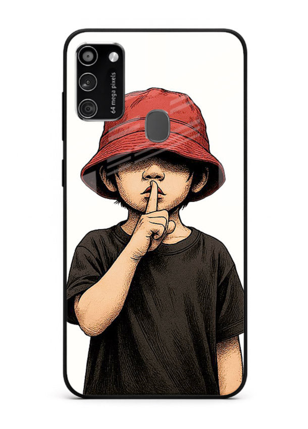 Boy With Bucket Hat aesthetic illustration Samsung M21 glass back cover