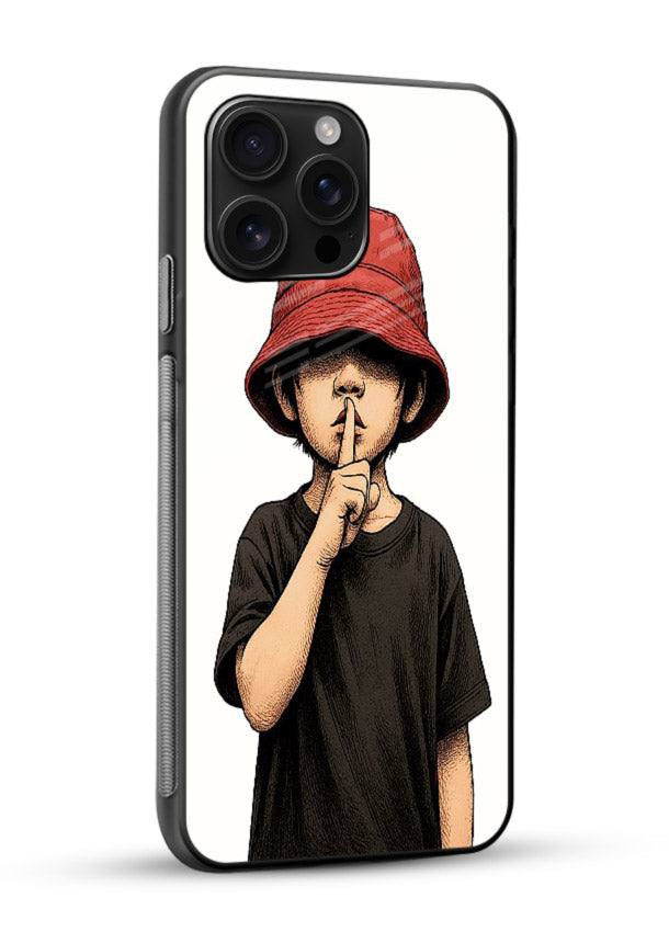 Boy With Bucket Hat aesthetic illustration glossy vibrant premium glass back cover - Angle Side