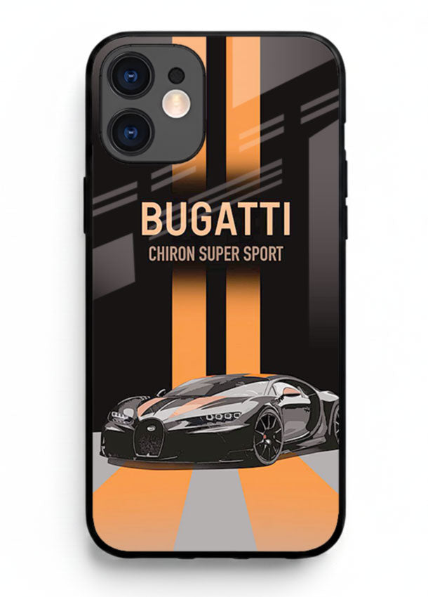Bugatti hypercar with dual racing stripes in bold luxury design layout for iPhone 12 Mini