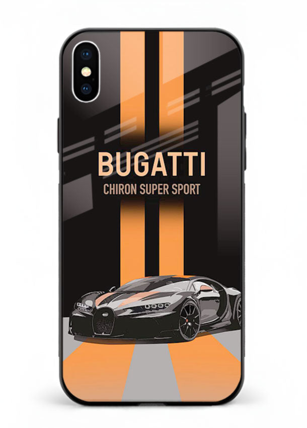 Bugatti hypercar with dual racing stripes in bold luxury design layout for iPhone XS Max