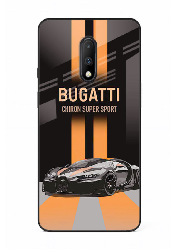Bugatti hypercar with dual racing stripes in bold luxury design layout for OnePlus 7