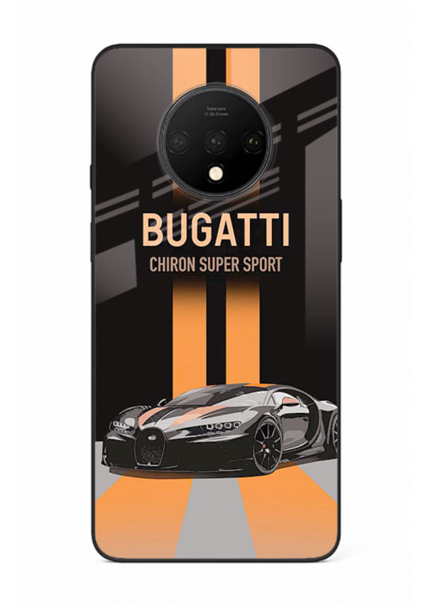 Bugatti hypercar with dual racing stripes in bold luxury design layout for OnePlus 7T